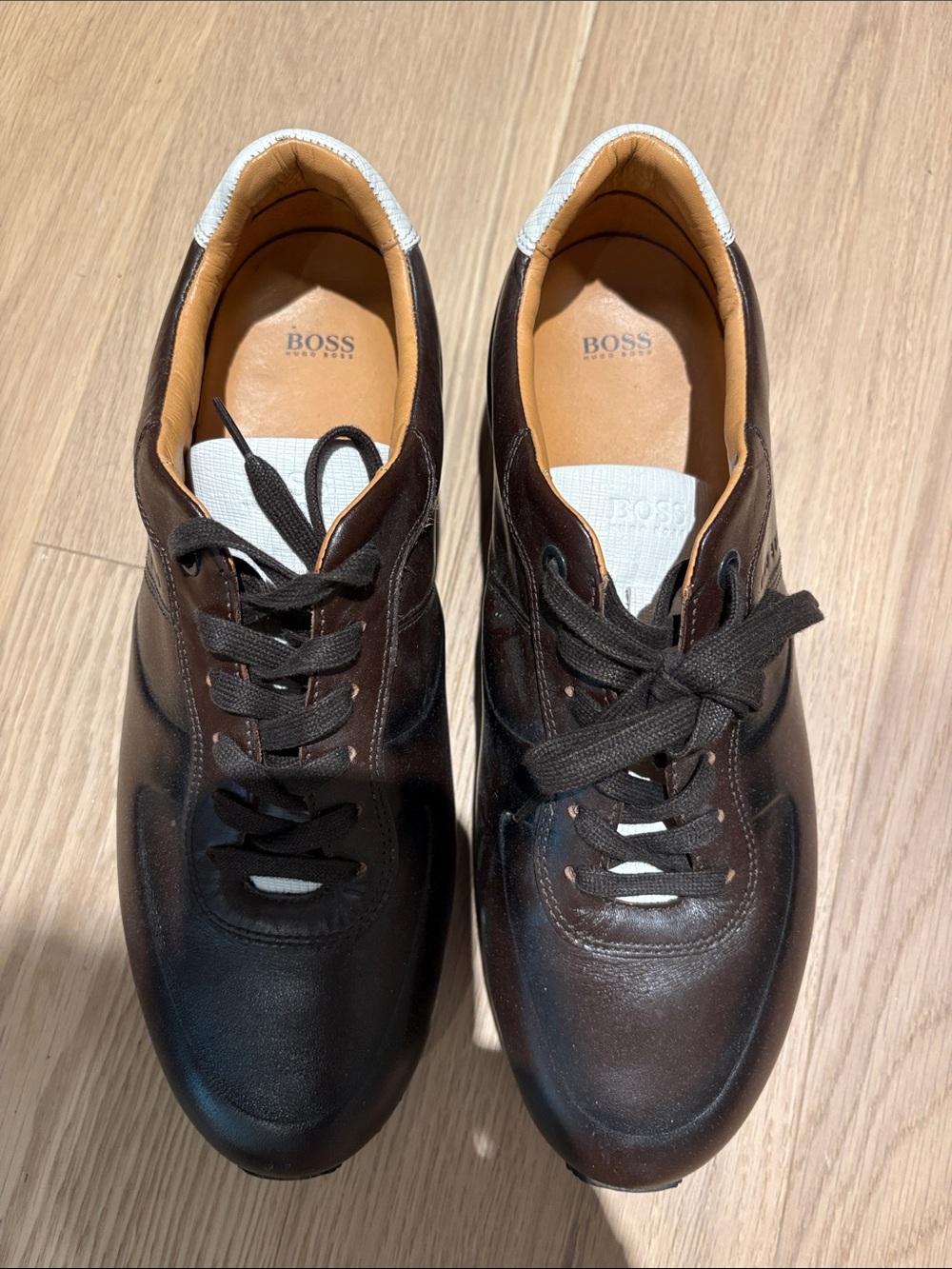 Hugo Boss Men’s Dark Brown Leather Lace-Up Sneakers